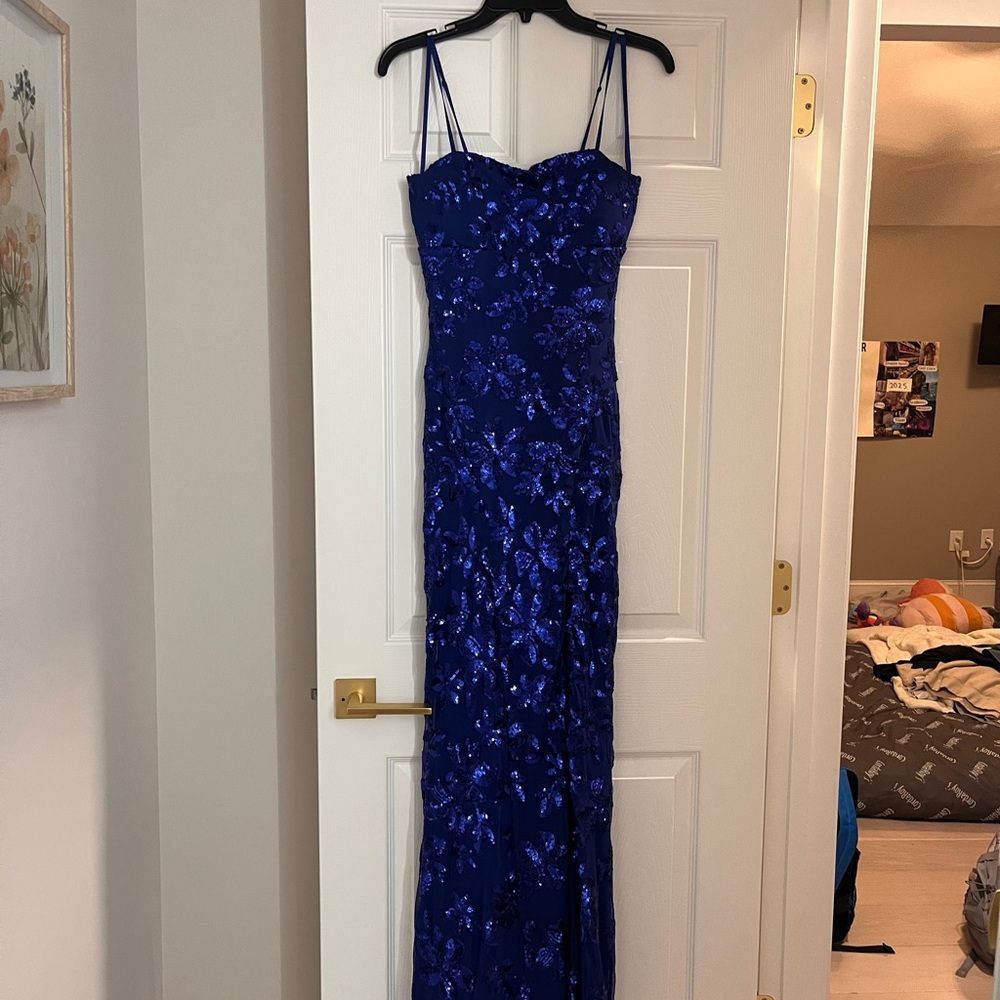Macy's Royal Blue floral Sequin Prom Dress